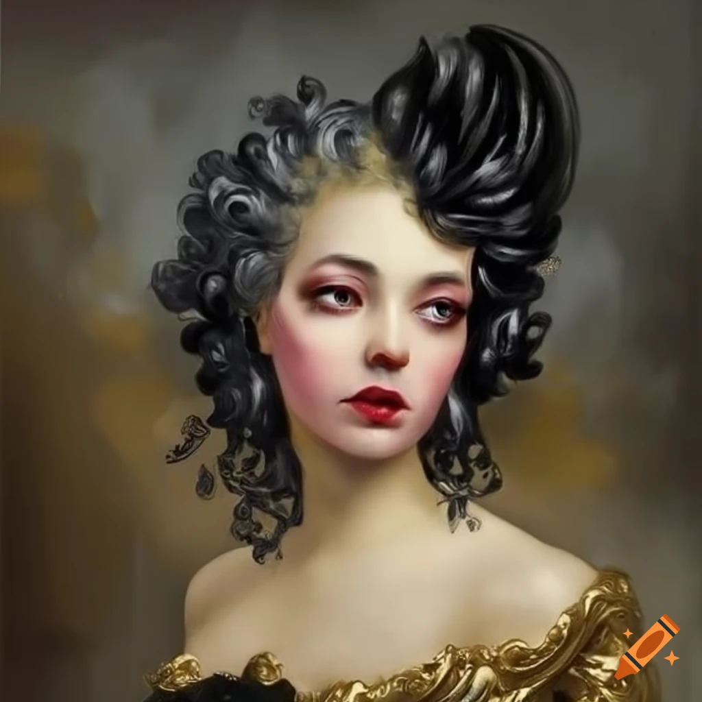 surrealistic artwork with black hair spread in gold clouds