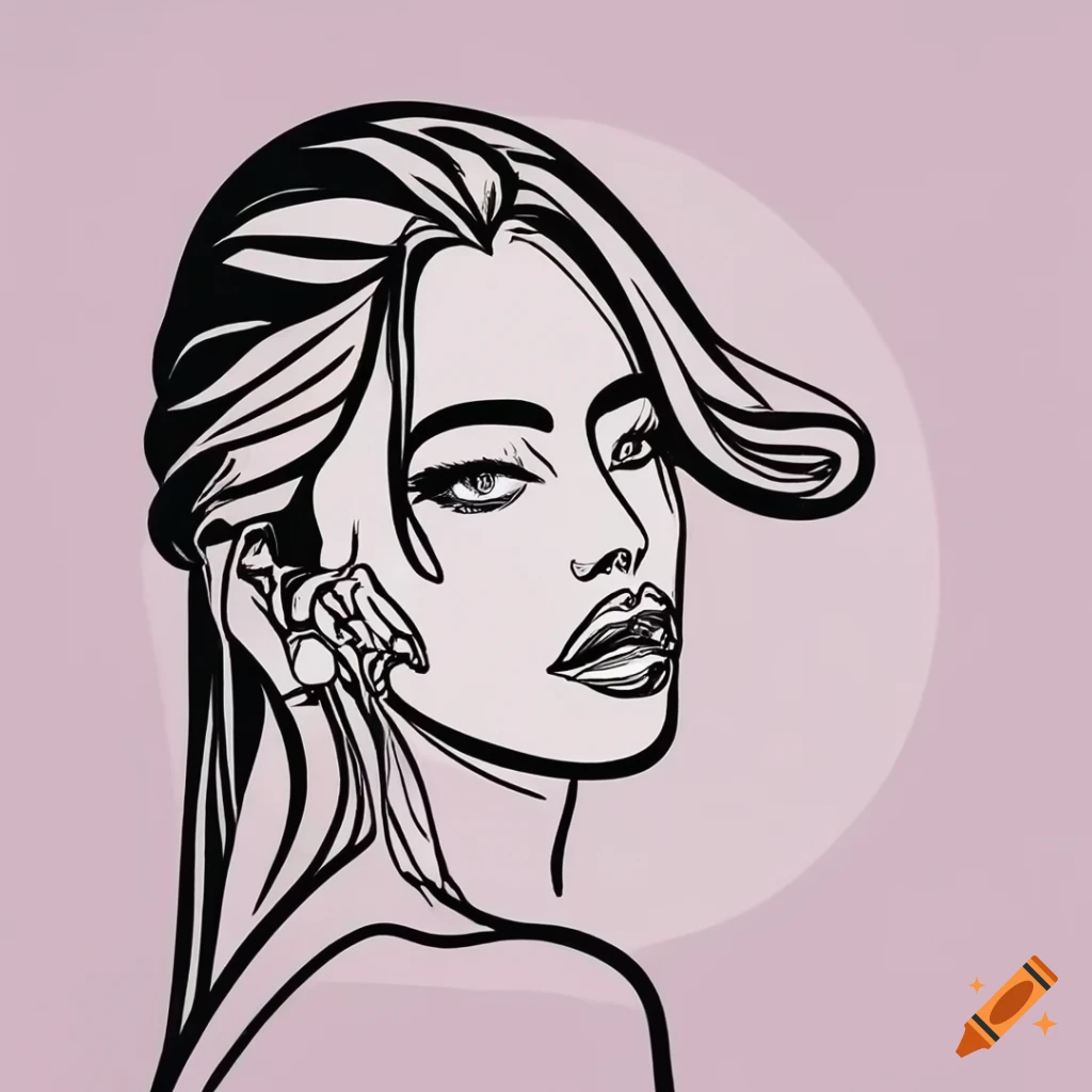detailed black and white line art of a female model