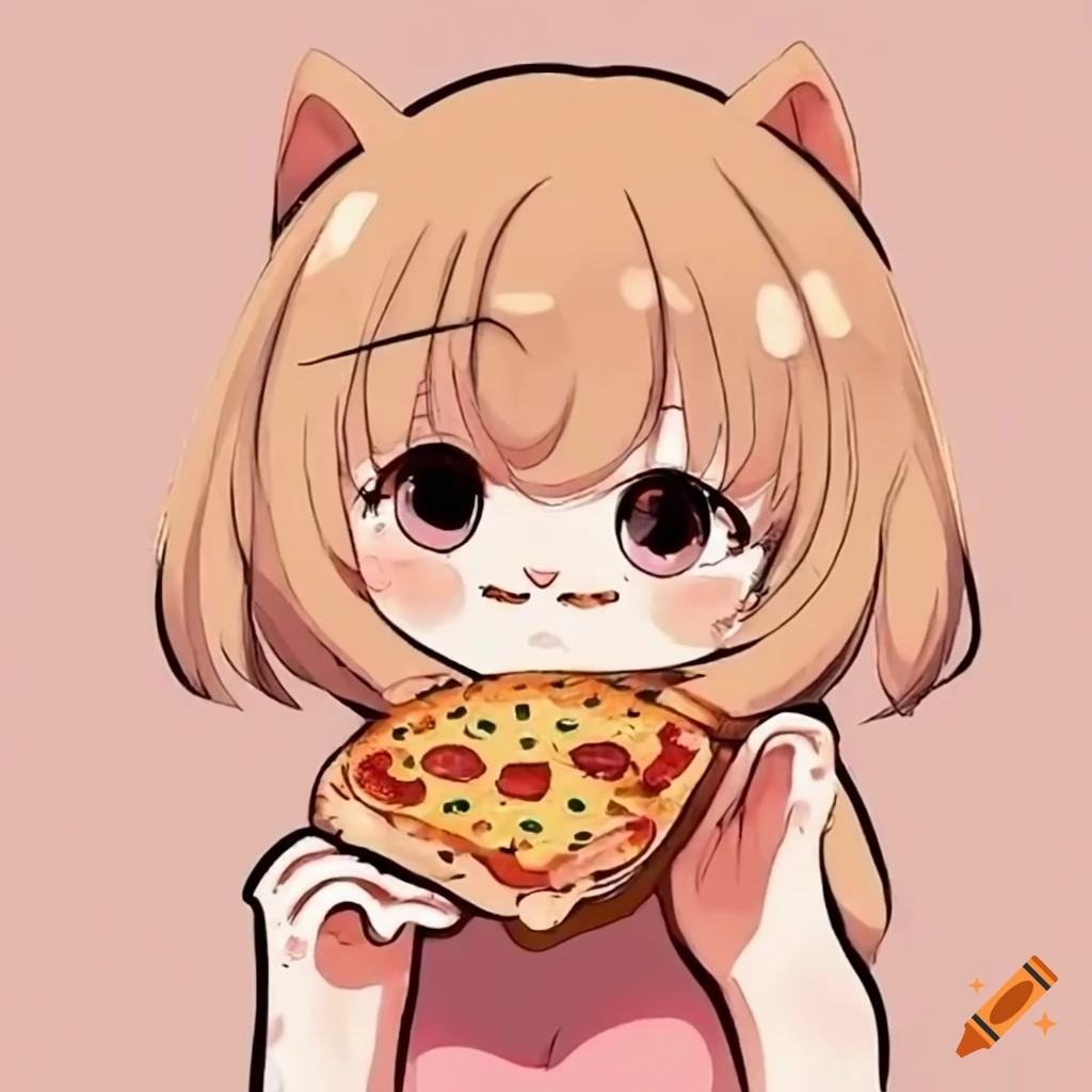 Cat eating pizza with a cute expression