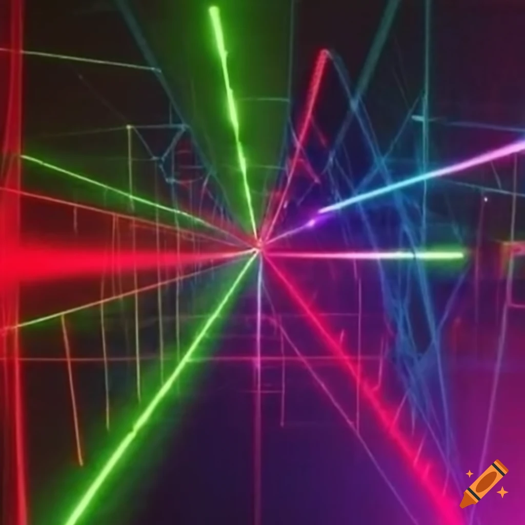 retro image of a flying laser grid
