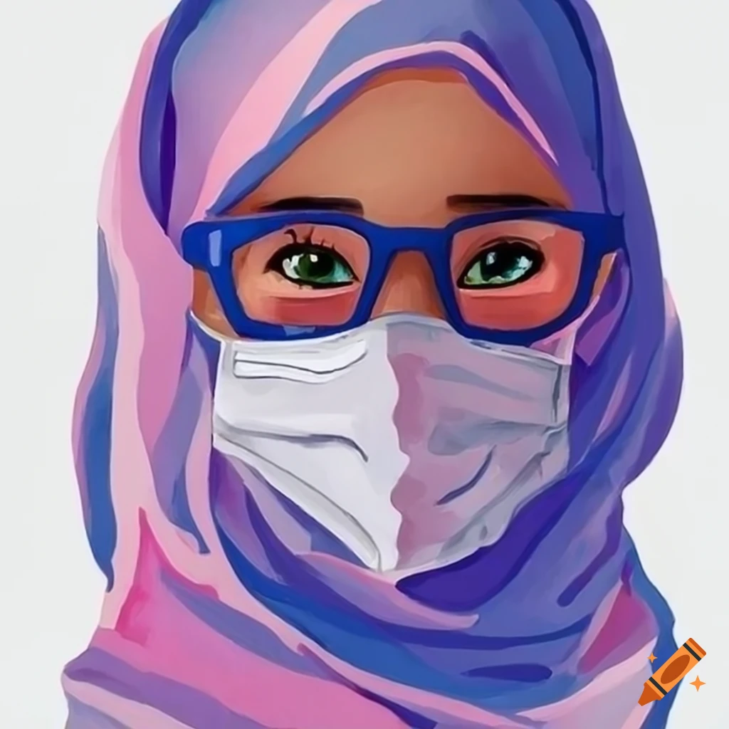 acrylic painting of a girl with hijab and glasses