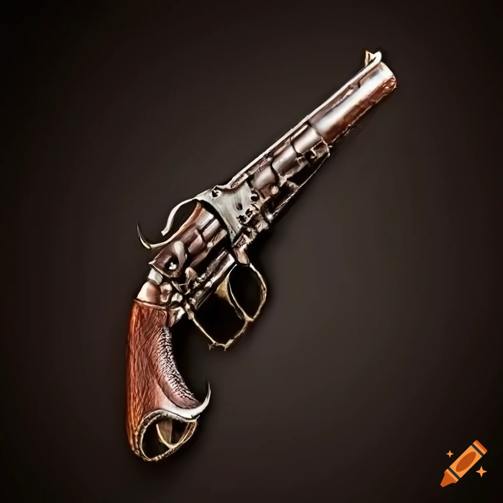 Intricate black revolver with magical designs on Craiyon