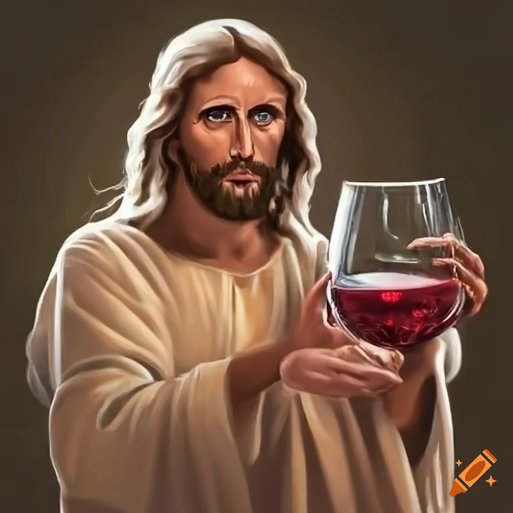 Depiction of jesus turning water into wine on Craiyon