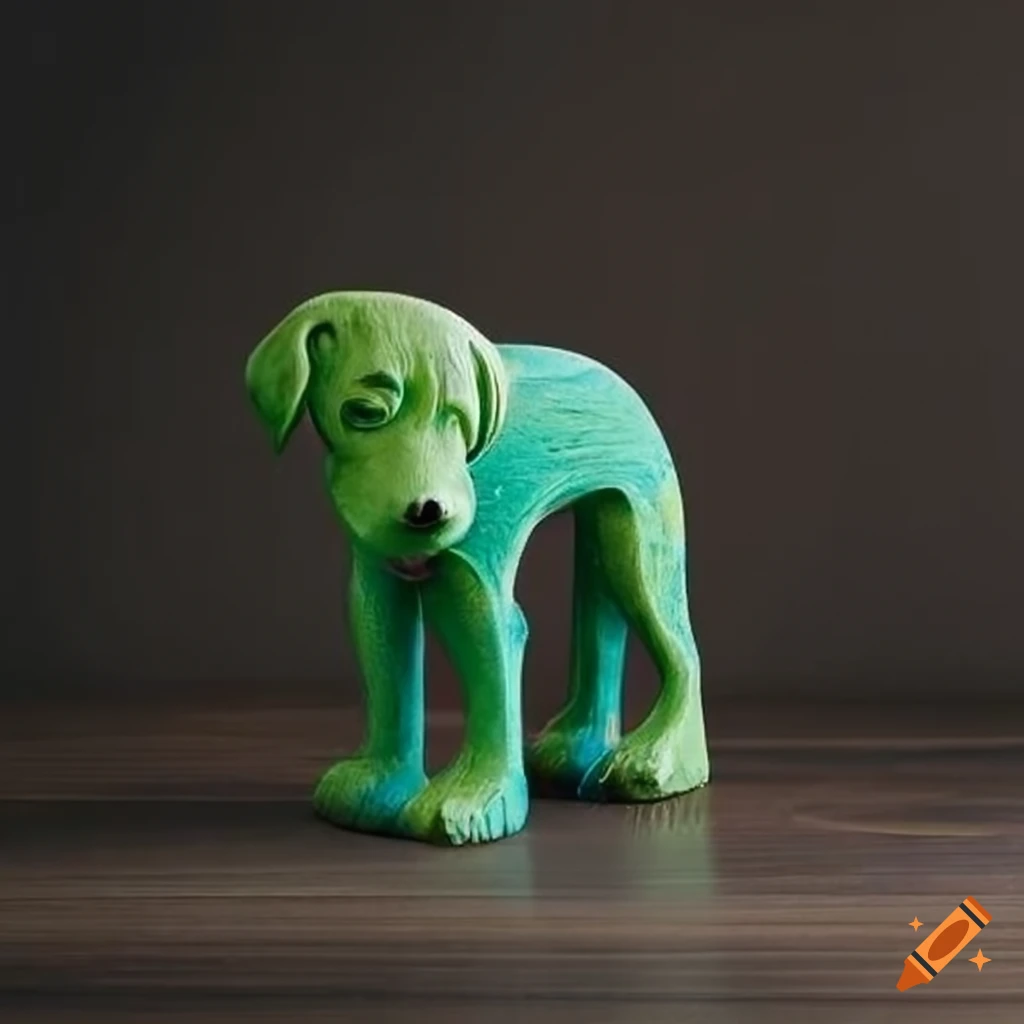 Image of a green wooden dog with water waves on Craiyon