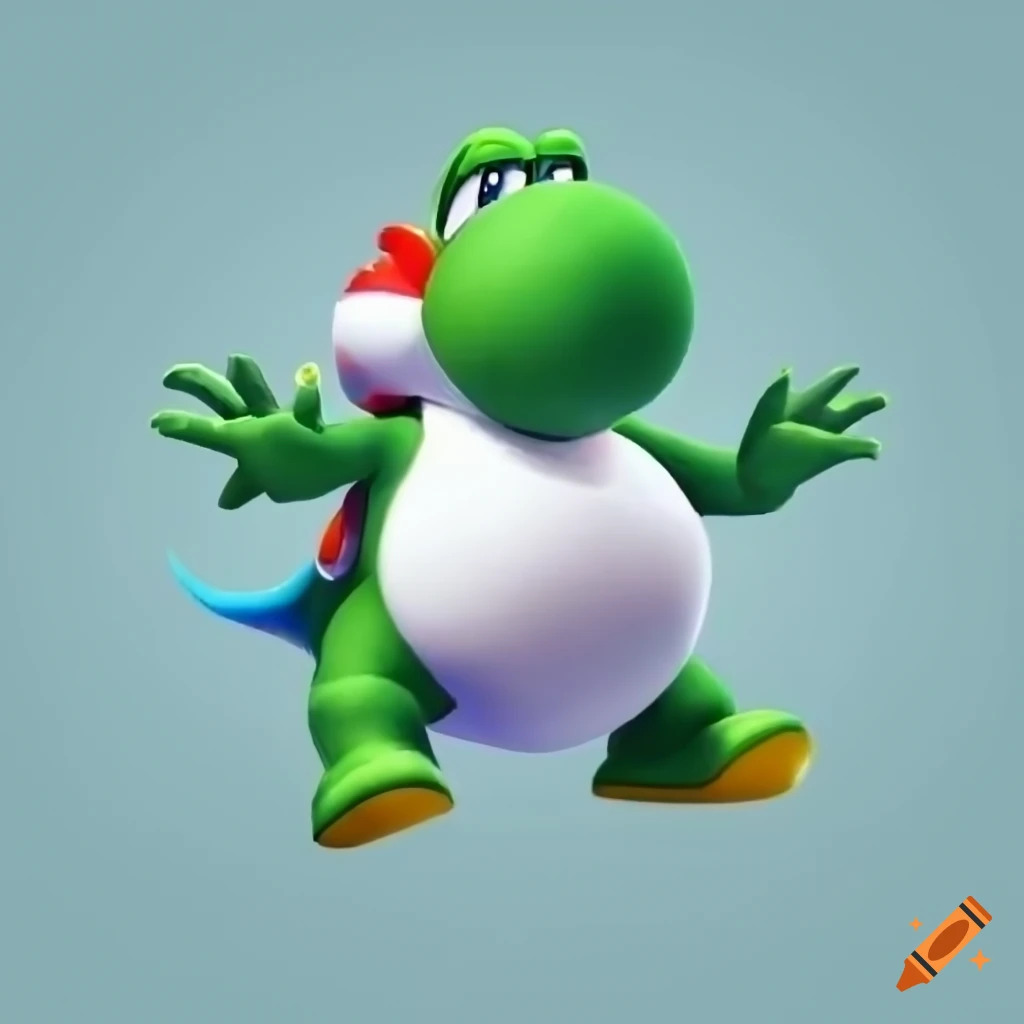 Cartoon illustration of a plump yoshi with a very deep belly