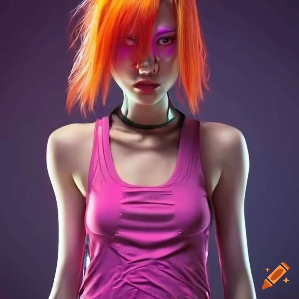 cyberpunk portrait of a asian woman with orange hair