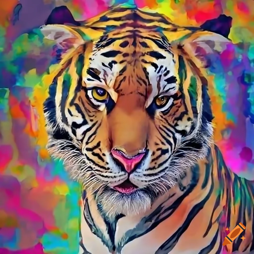tiger posing against a Miami Vice backdrop
