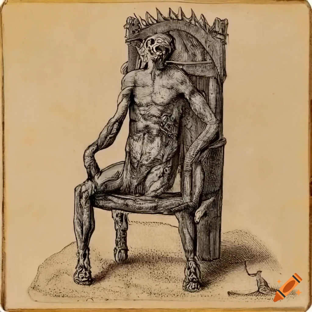 drawing of a man surrounded by demons in his dreams