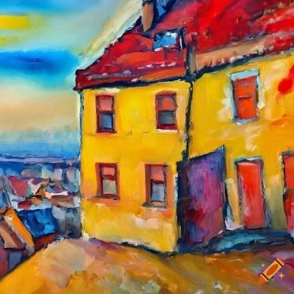 oil painting of roses in an open window with rooftops view