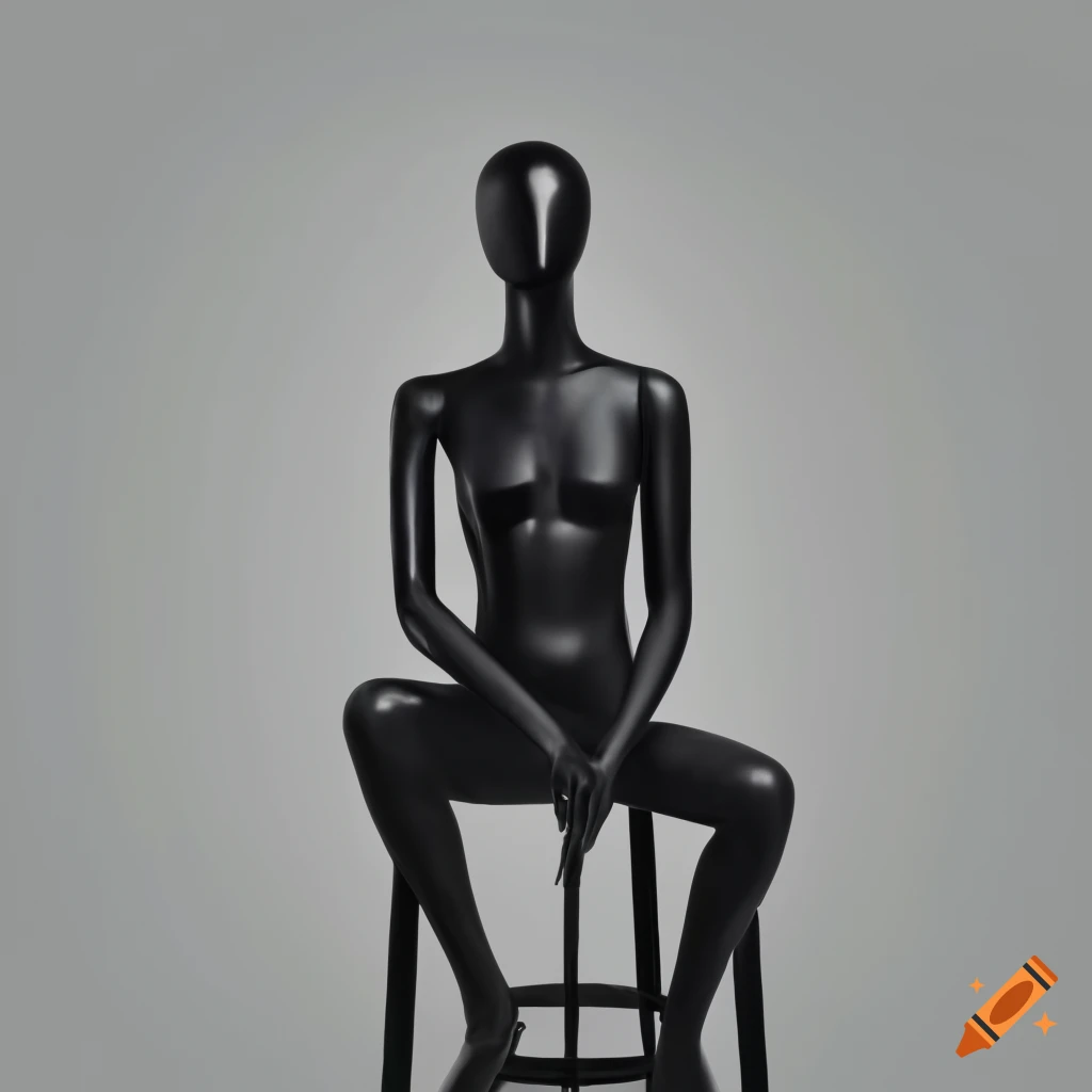 Sleek and stylish black mannequin sitting on Craiyon