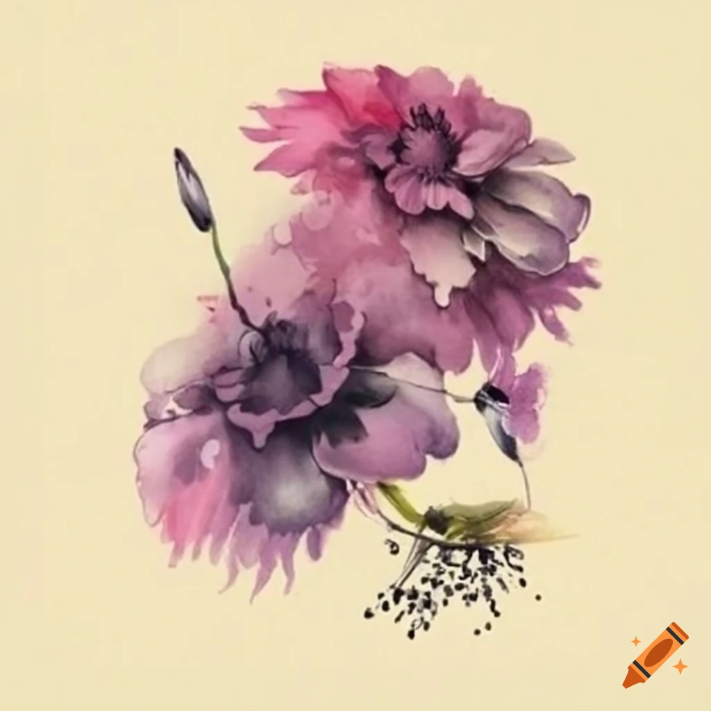 Ink Painting Of A Scenic Flower Drawing