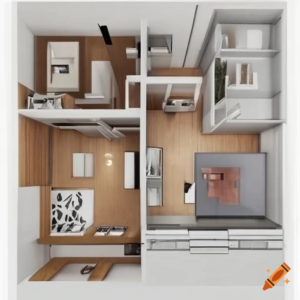 Generar planos 3d de casas de dos cuartos, de tres cuartos y otra