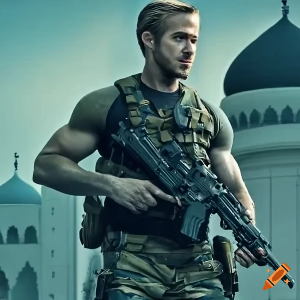 Ryan Gosling in action movie scene