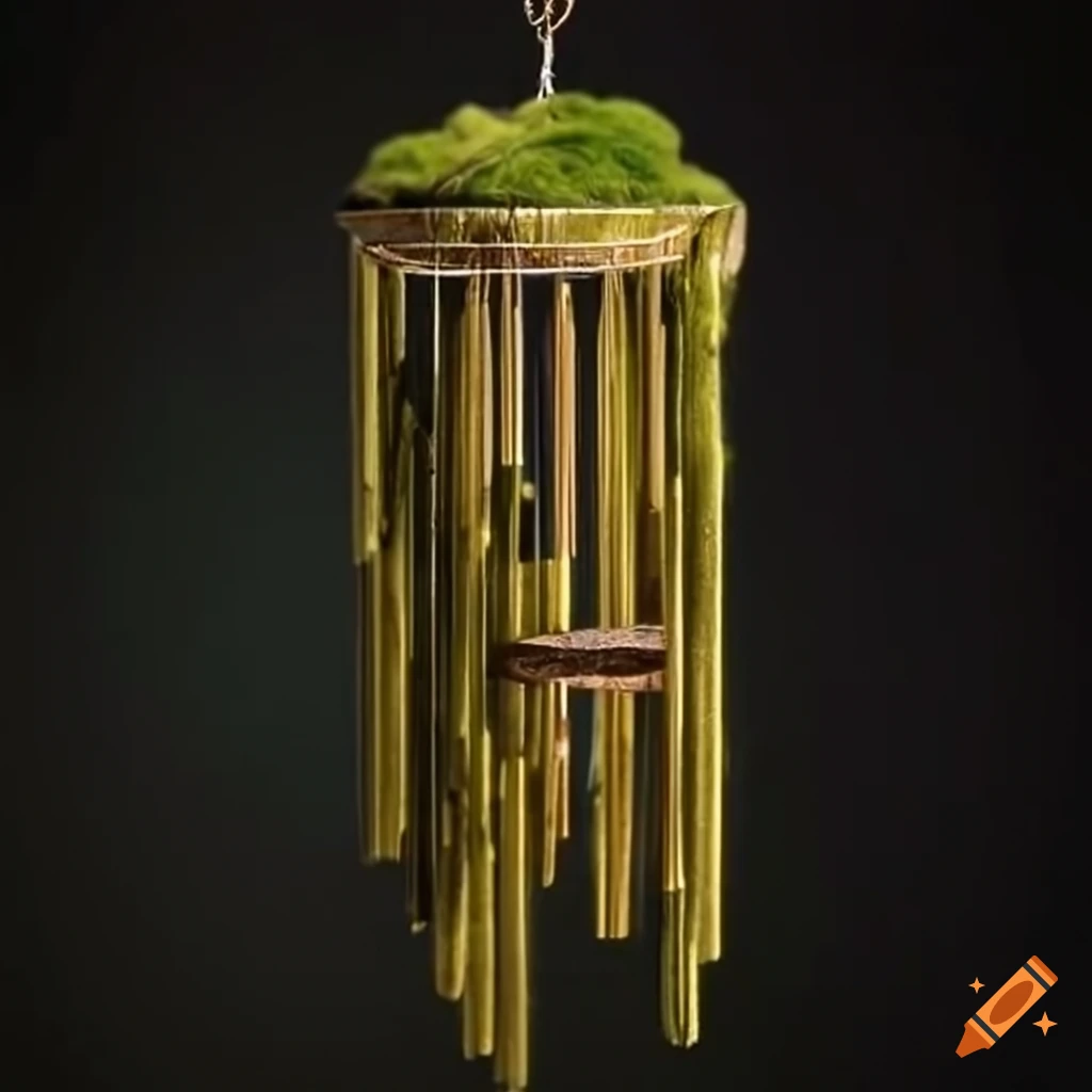 Mosscovered wind chime in a state of decay