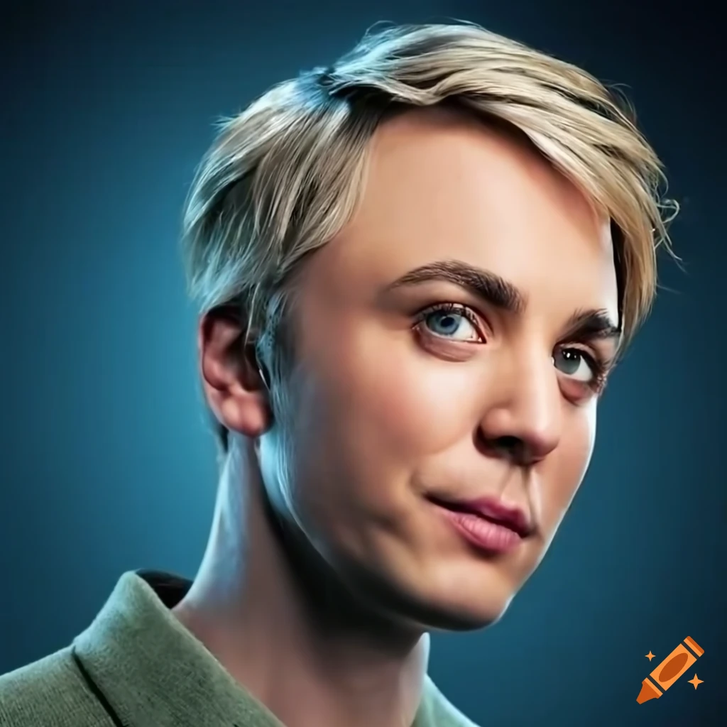 portrait of a blonde male resembling Kaley Cuoco's Sheldon