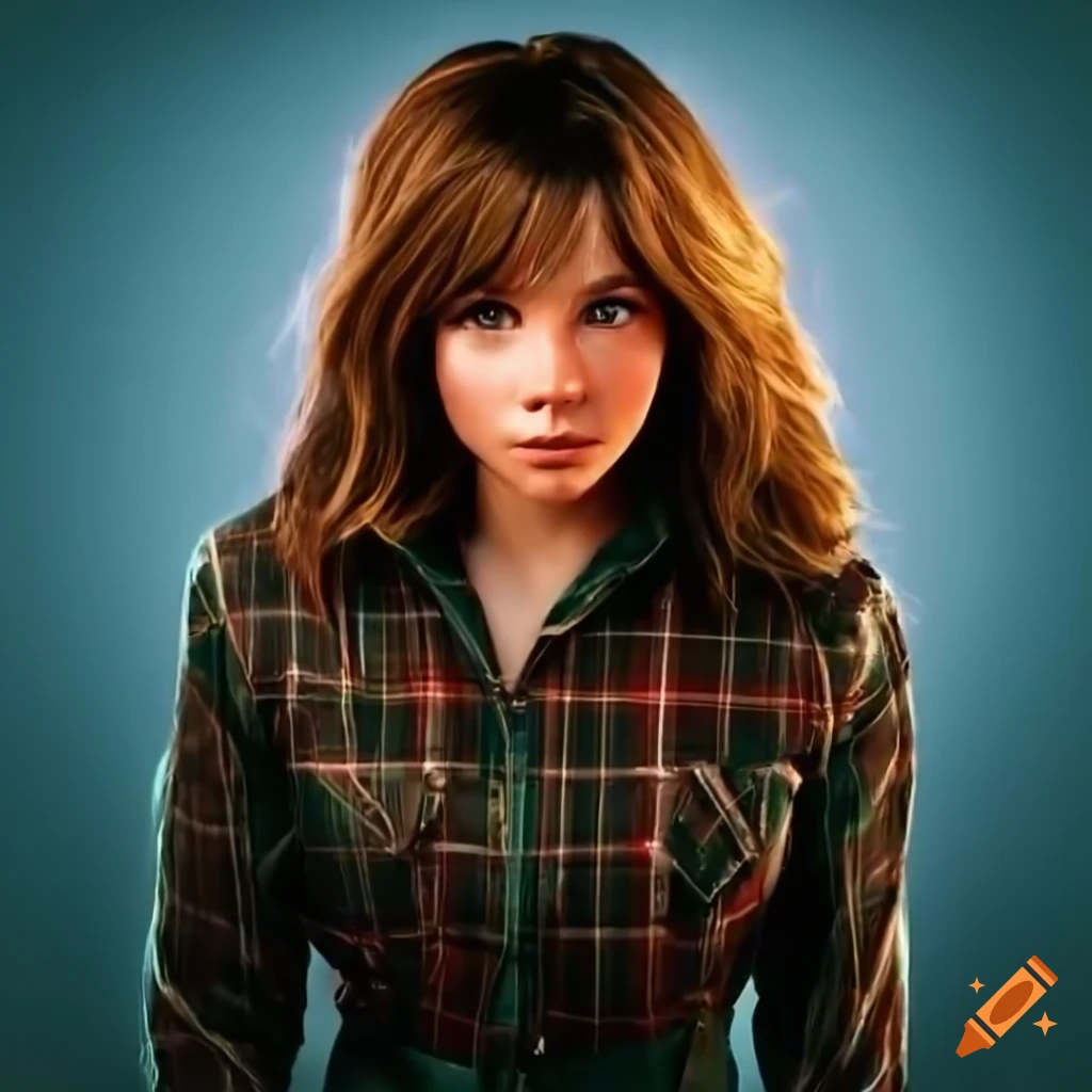 portrait of a young woman in plaid shirt and leather trousers