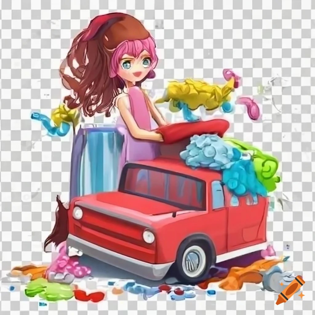 illustration of girls washing vehicles