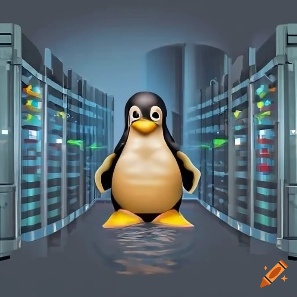 Linux penguin on a server on Craiyon