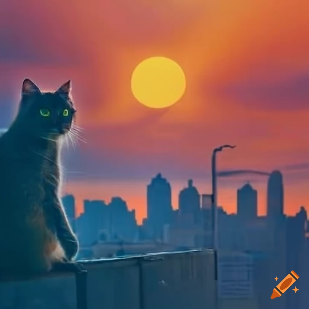Cat sitting on a window during sunrise on craiyon