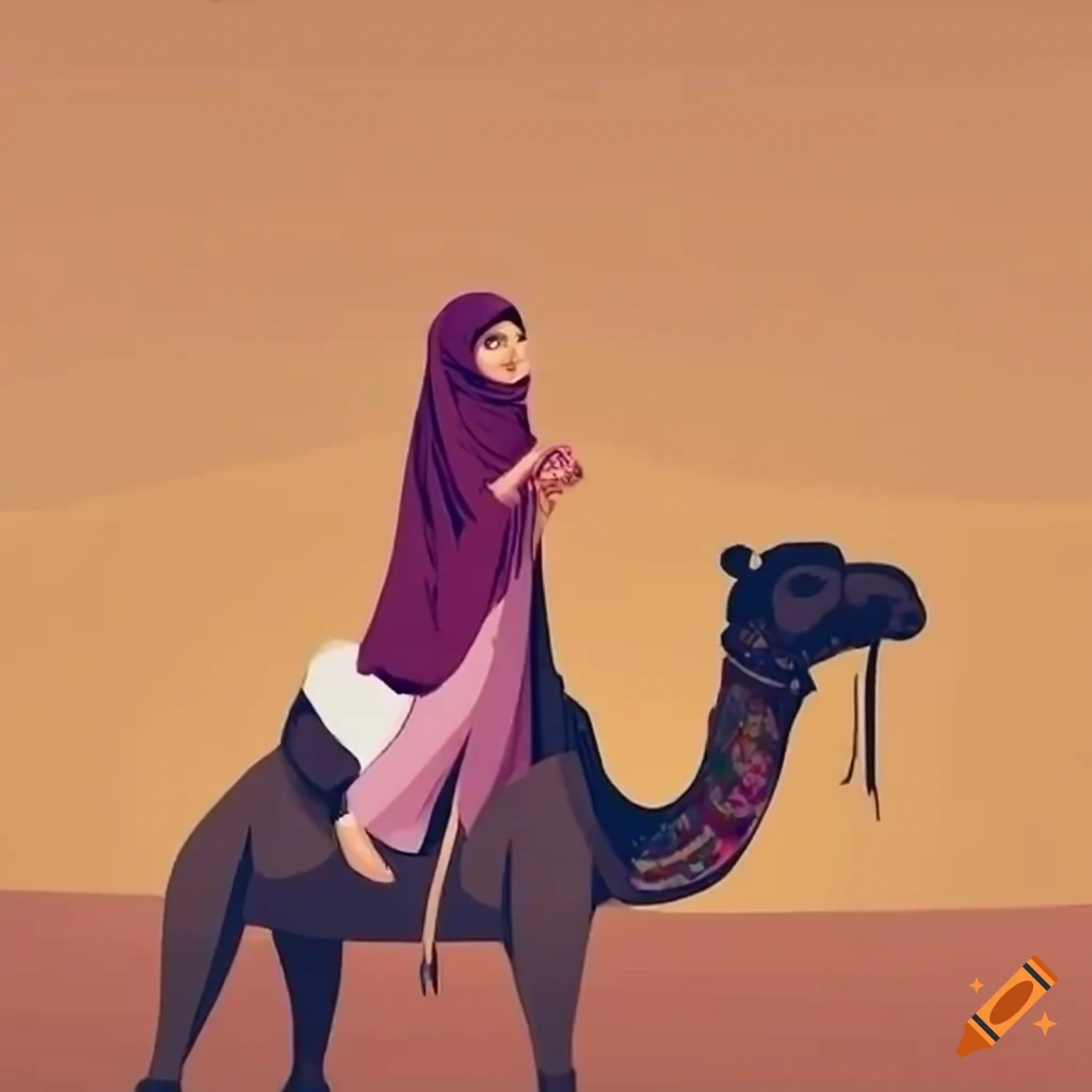 Girl Riding A Camel In The Desert 