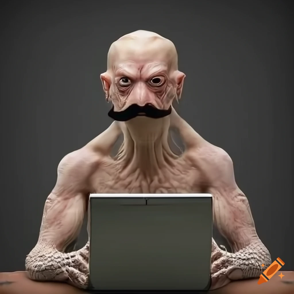 Digital art of a lizard humanoid typing at a computer on Craiyon