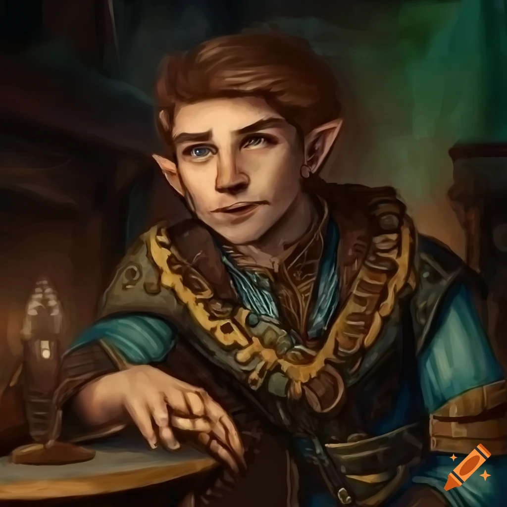 Portrait of a young gnome bard in cozy tavern on Craiyon