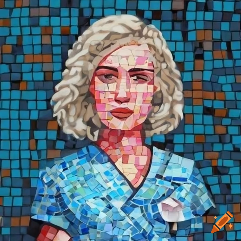 mosaic mural of a nurse in blue scrubs