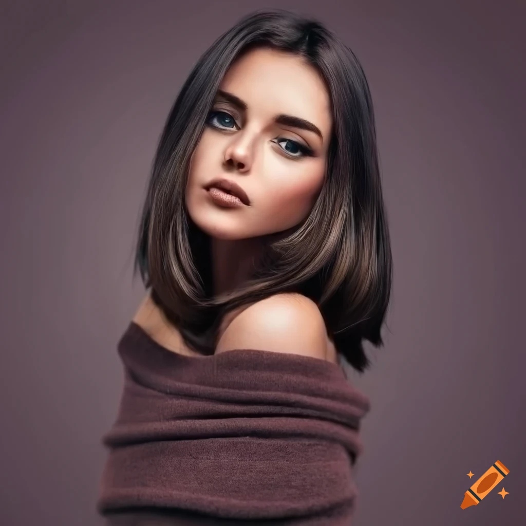 stylish young woman in black off-the-shoulder sweater