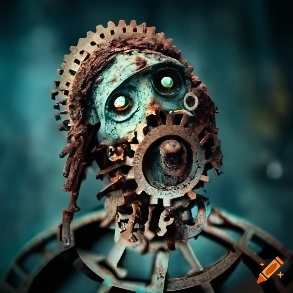 steampunk zombie made of rusty gears