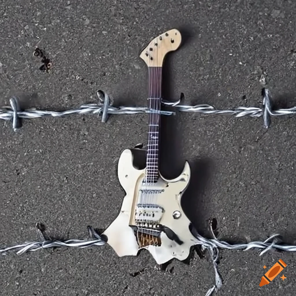 Damaged electric guitar on the ground