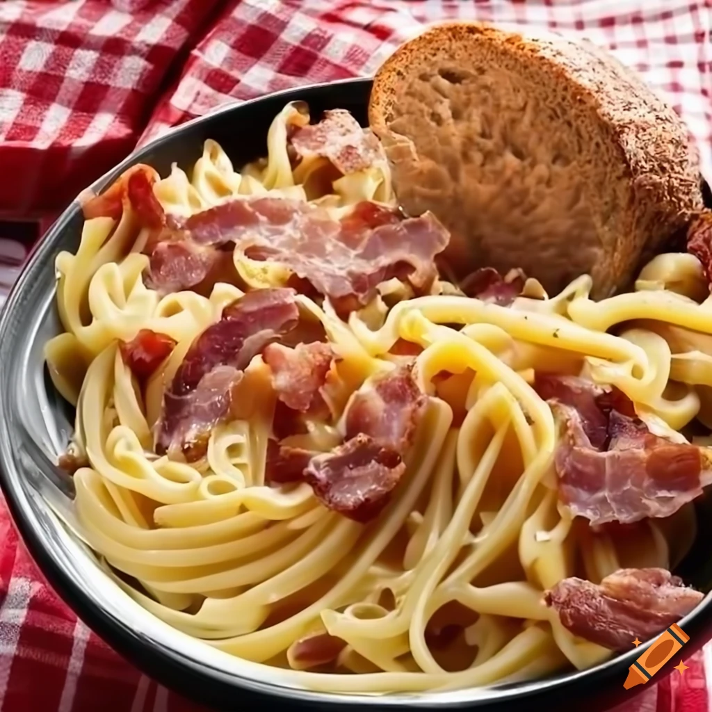 close up view of bacon ranch pasta salad in a black bowl