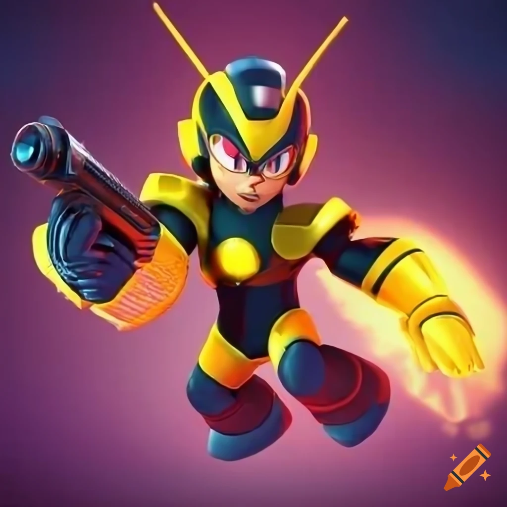 Mega Man Enemy With Black And Yellow Armor And Plasma Shotgun On Craiyon