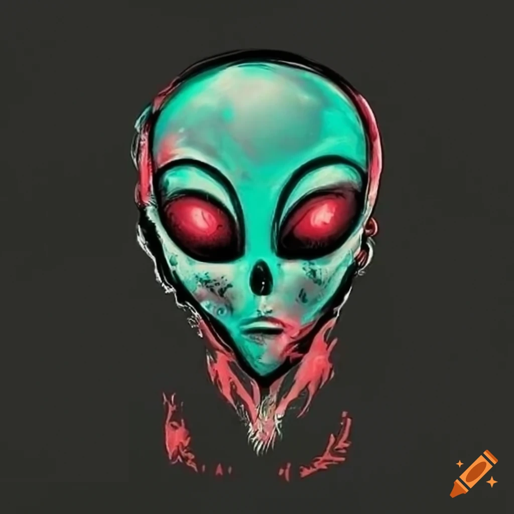 Psychedelic alien logo in heavy metal style