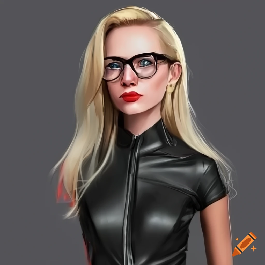 Realistic drawing of a determined blonde female pilot in a leather jumpsuit