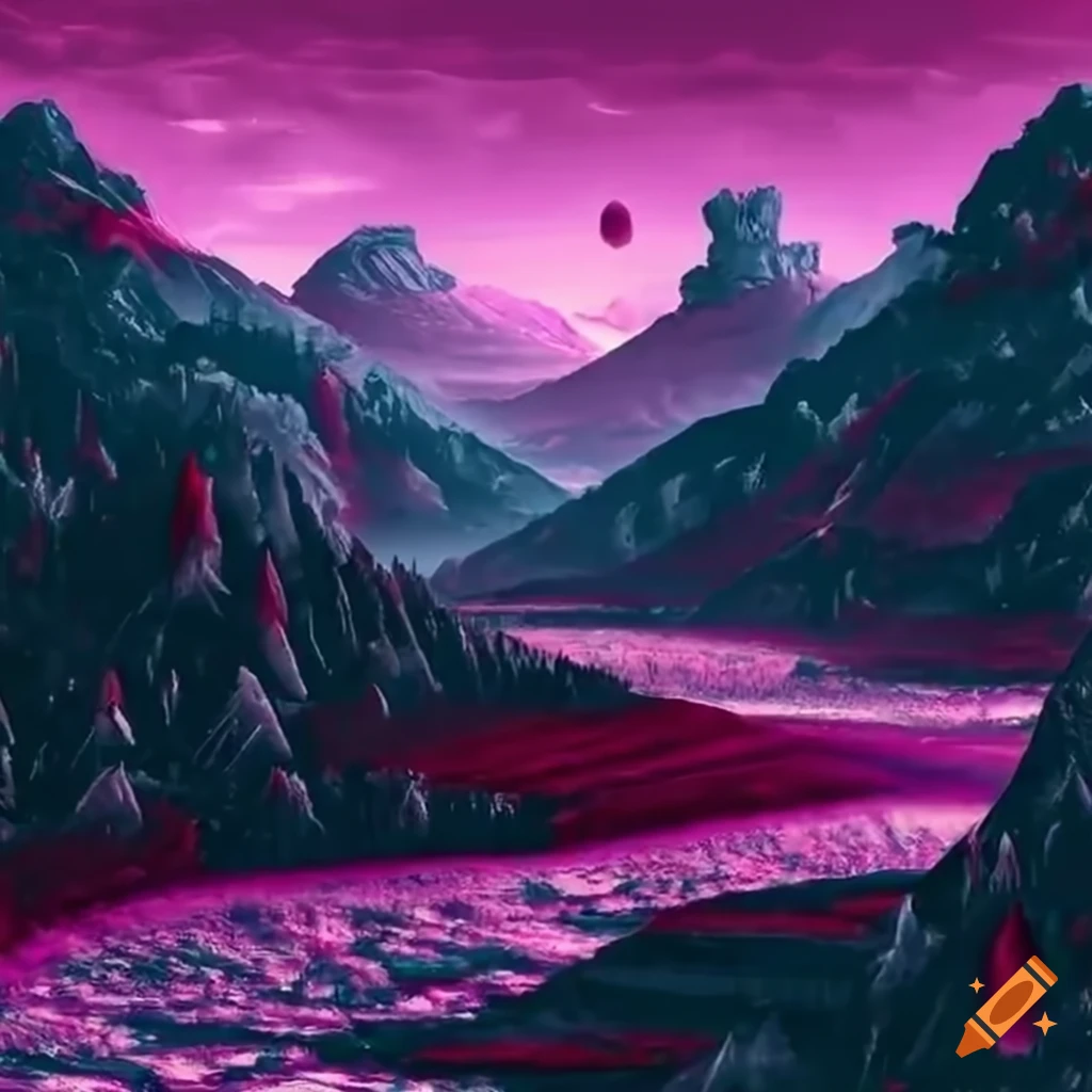 dark pink and red psychedelic landscape