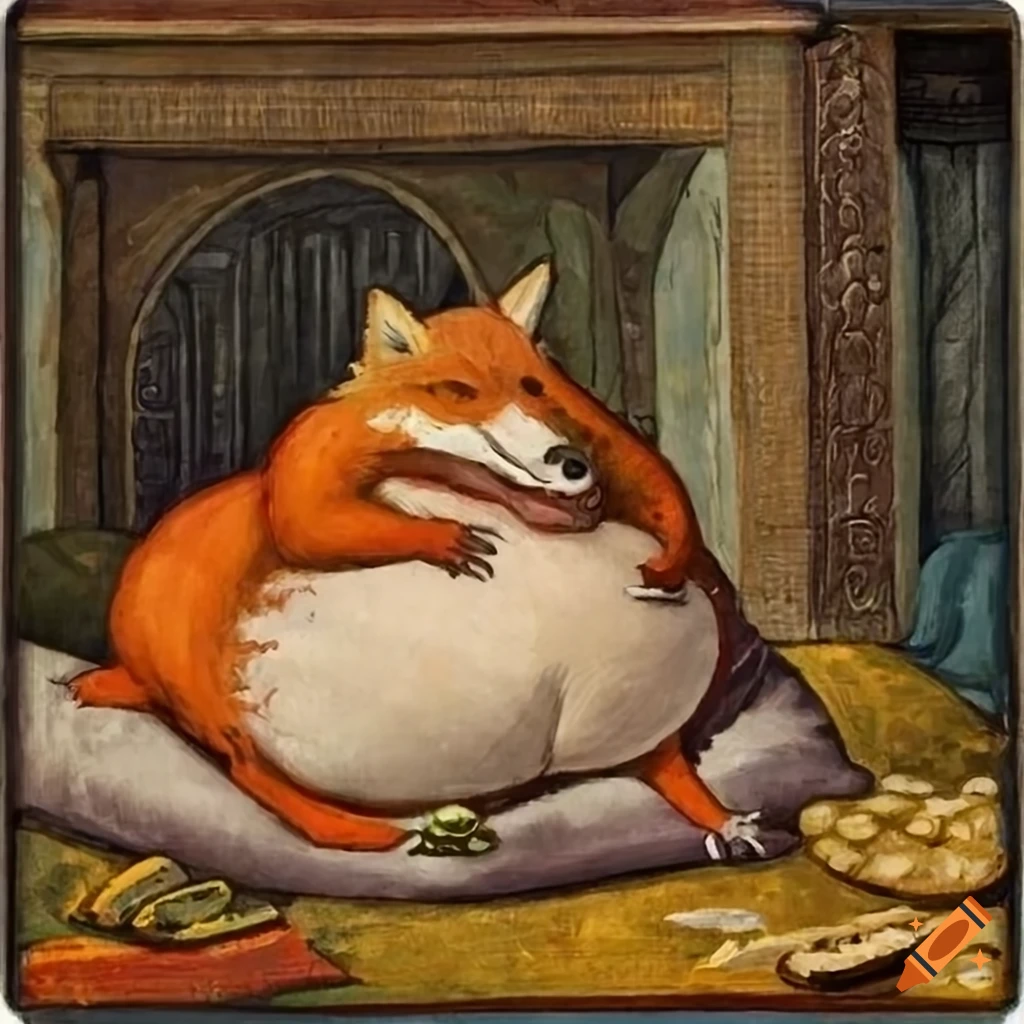 fantasy-painting-of-a-gluttonous-fox-on-pillows-on-craiyon