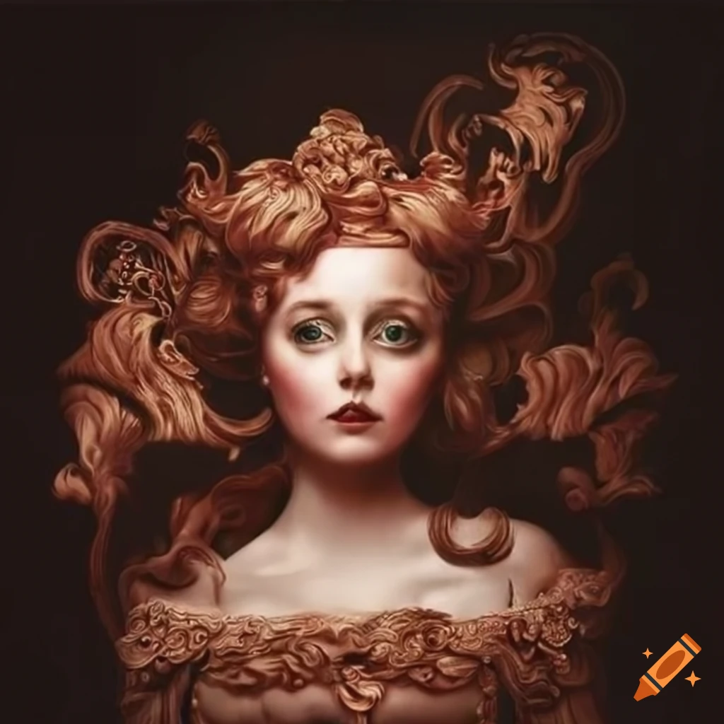 Artwork of a redhaired woman in surrealistic setting
