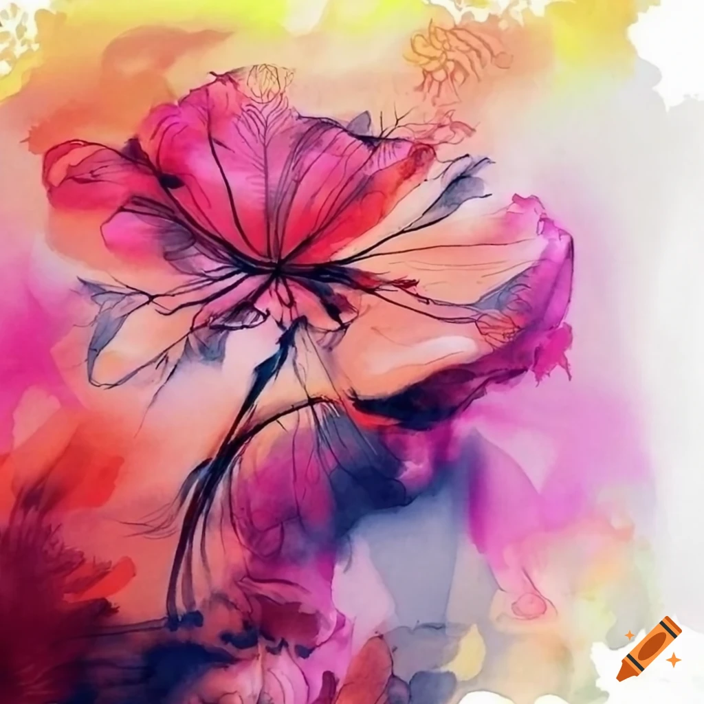 painting of ink flowers drawing scenery
