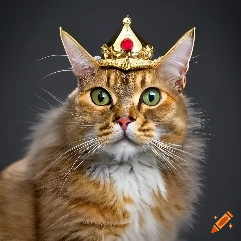 Photorealistic image of a queen cat with a golden crown on Craiyon