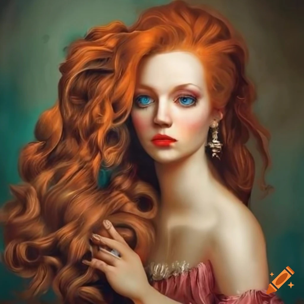 surreal baroque decor with red-haired person