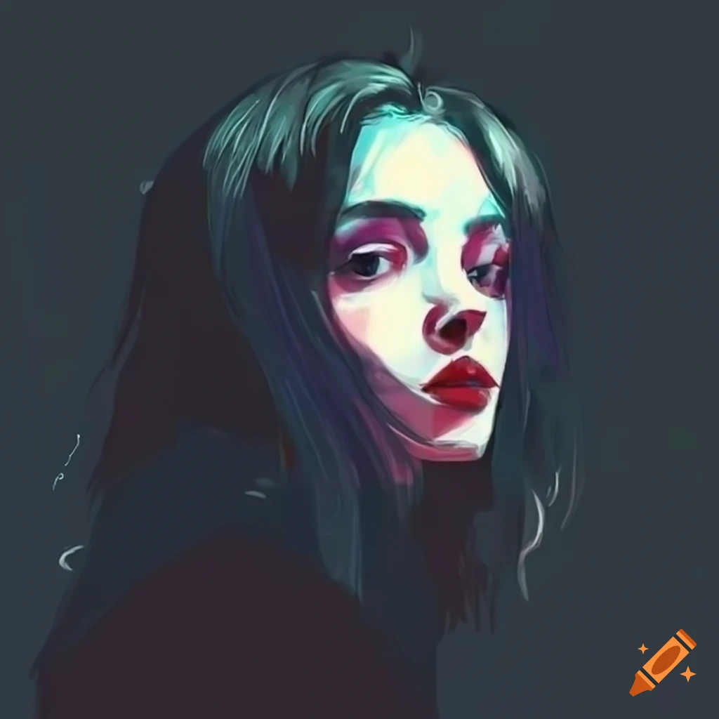 sketch of a woman with an alternative shoegaze style