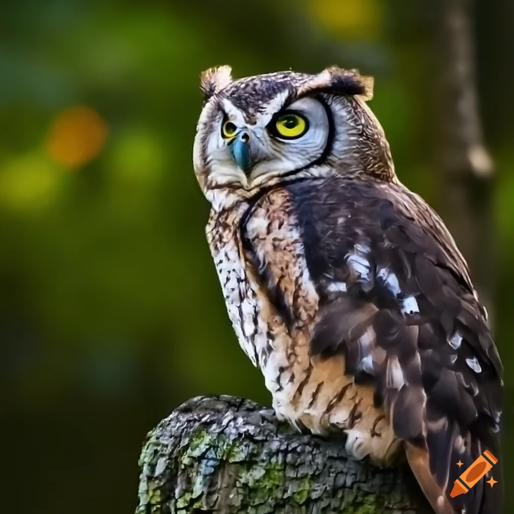Owl perched on a tree branch on craiyon