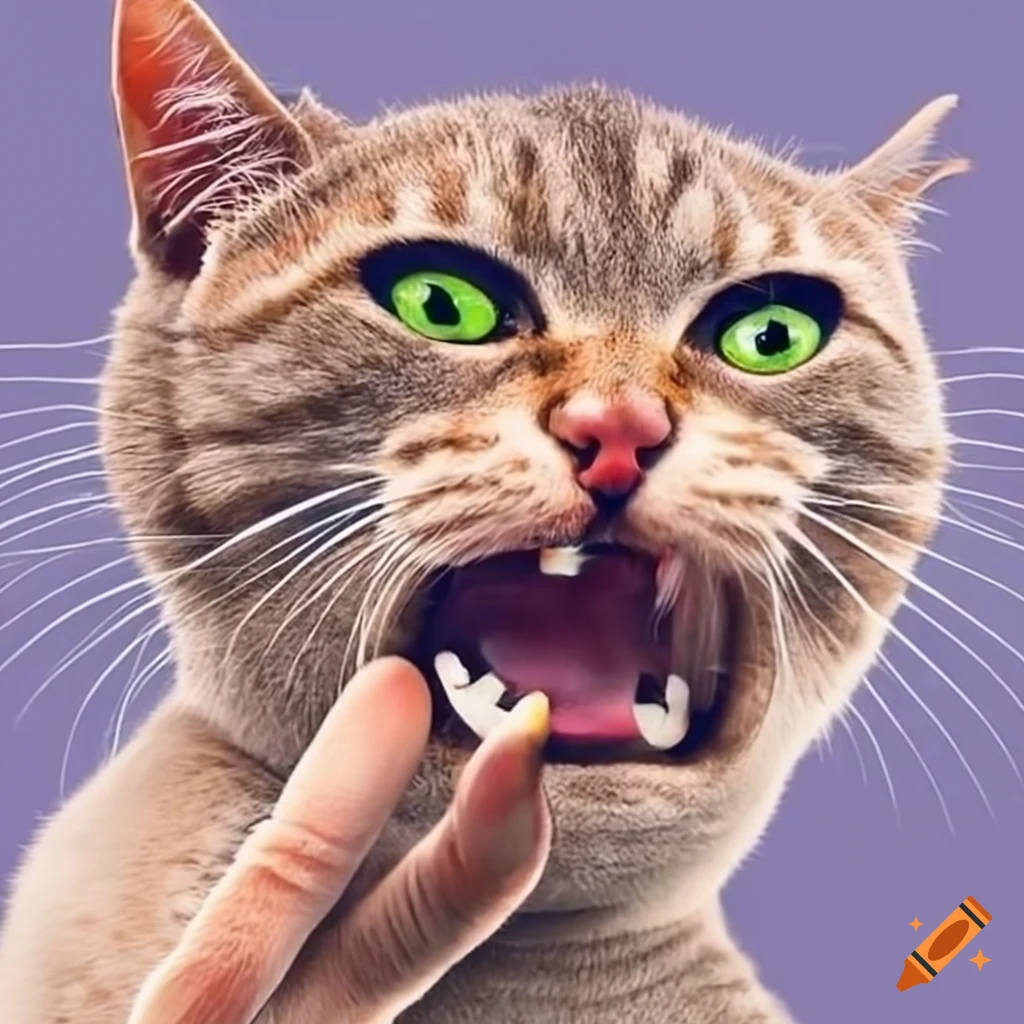 Funny cat biting hand on Craiyon