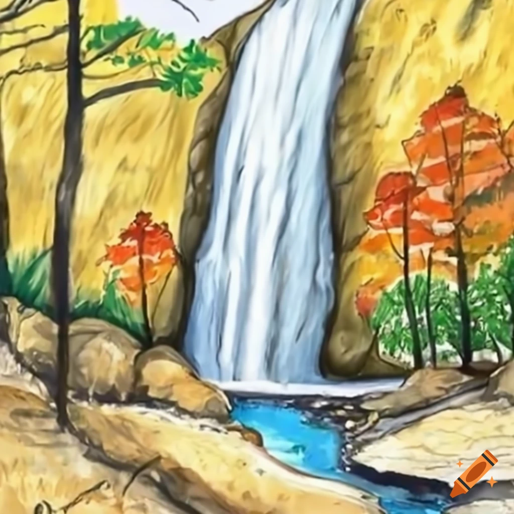 High Definition 8k Cartoon Style Oil Painting of a Waterfall with No People  · Creative Fabrica