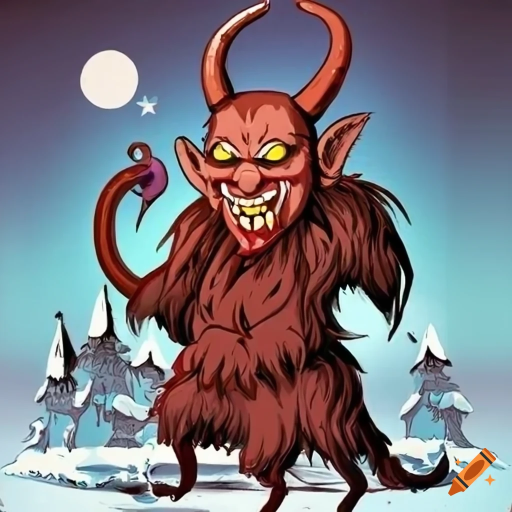 Vintage cartoon illustration of krampus on Craiyon