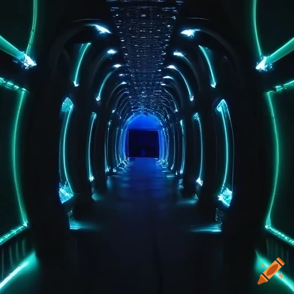 dark gothic spacecraft with glowing LEDs