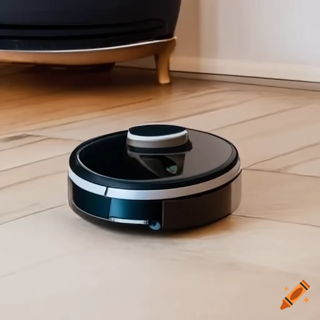 Vacuum cleaning robot with spinning pads and wide brush on Craiyon