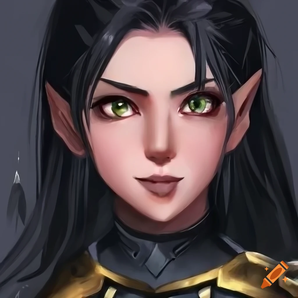 Portrait of a confident female elf with spiked armor on Craiyon