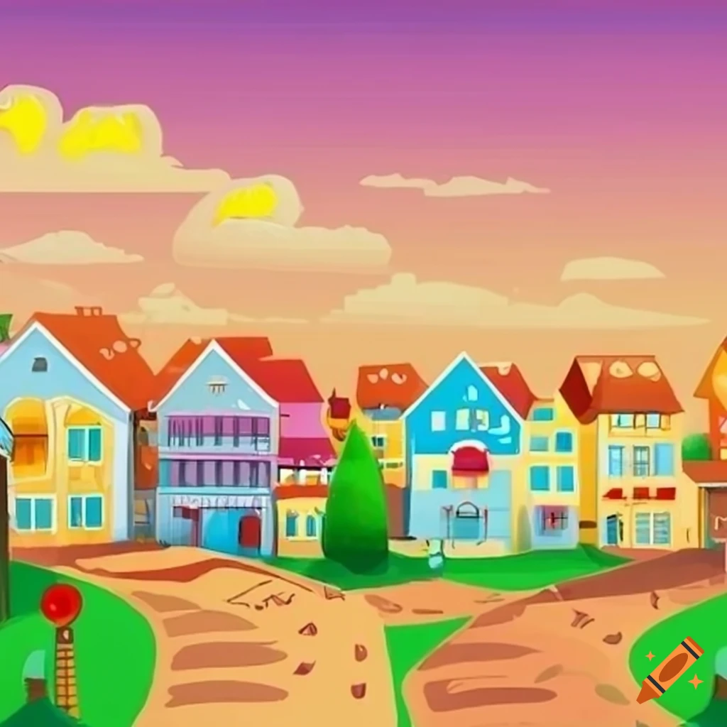 Illustration of a lively summer neighborhood on Craiyon