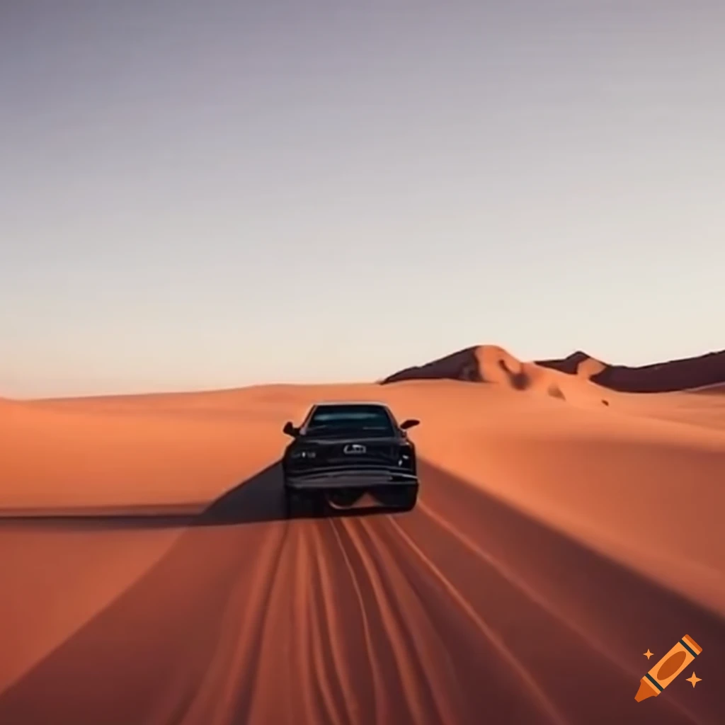 Car driving through the desert on Craiyon